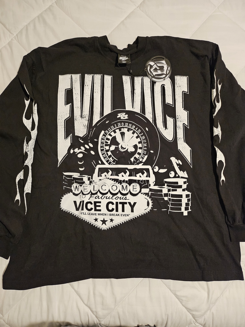 Black Graphic Long Sleeve Tee with Red Logo